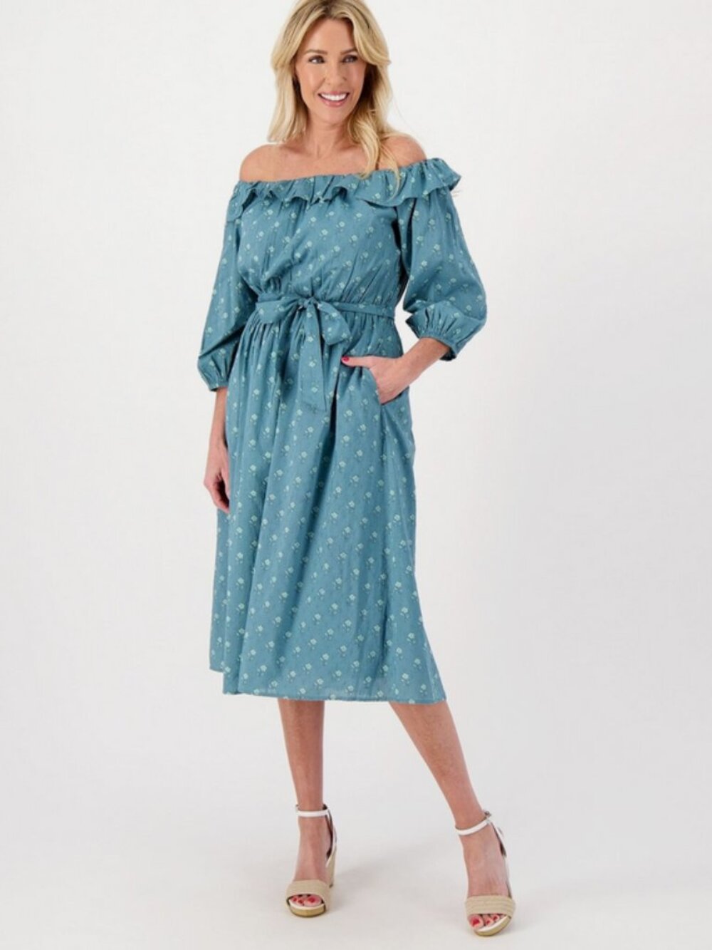 Destination 365 Women's Clip Dot Off- the-Shoulder Midi Dress Trellis XS, M